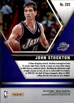 Basketball card of John Stockton from the 2019-20 Panini Mosaic Utah Jazz series