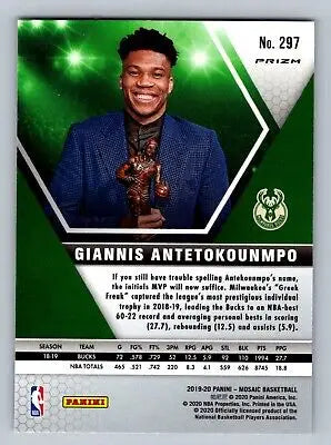 2019-20 Panini Mosaic #297 Giannis Antetokounmpo MVP Disco Prizm basketball card