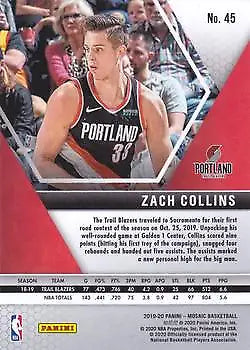 Zach Collins 2019-20 Panini Mosaic Basketball Card Portland Trail Blazers NM-MT