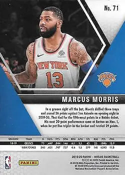 Marcus Morris 2019-20 Panini Mosaic #71 basketball card from New York Knicks