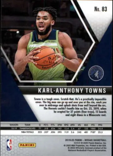 Karl-Anthony Towns 2019-20 Panini Mosaic basketball card in original gloss finish