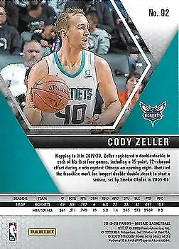 Cody Zeller 2019-20 Panini Mosaic #92 basketball card for Charlotte Hornets fans