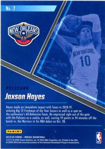 Jaxson Hayes basketball card from 2019-20 Panini Mosaic Blue Chips New Orleans Pelicans