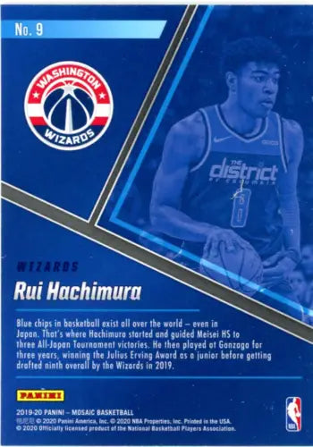 Rui Hachimura 2019-20 Panini Mosaic Blue Chips card featuring Washington Wizards