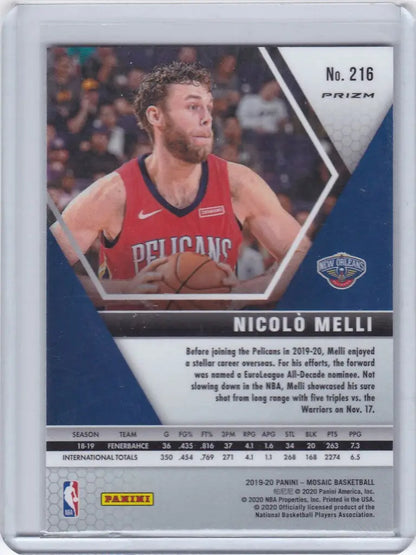 Basketball trading card of Nicolo Melli from the Orleans Pelicans Panini Mosaic Blue