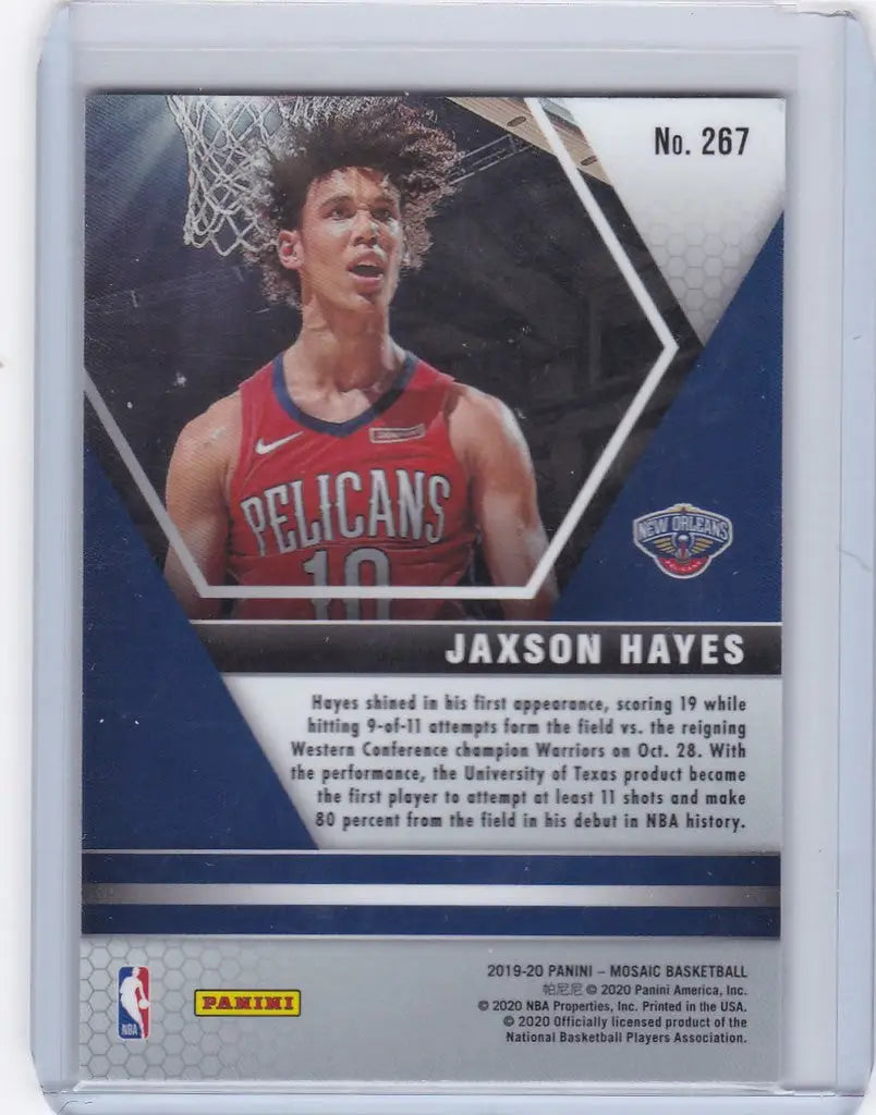 Basketball trading card of Jaxson Hayes from 2019-20 Panini Mosaic Debut RC #267