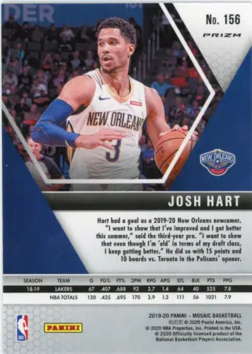 Josh Hart 2019-20 Panini Mosaic Green basketball card featuring the New Orleans Pelicans