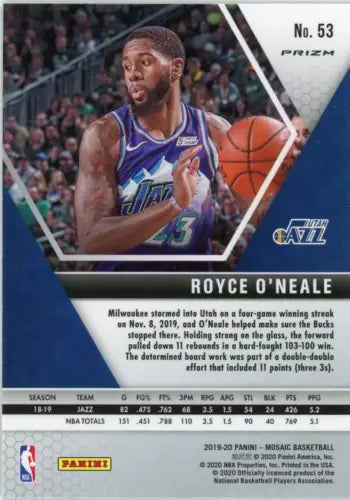 Royce O’Neale 2019-20 Panini Mosaic Green Basketball Card for Utah Jazz