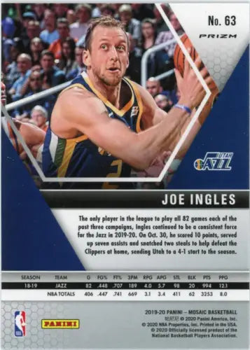 Joe Ingles 2019-20 Panini Mosaic Green #63 Utah Jazz Basketball Card for collectors