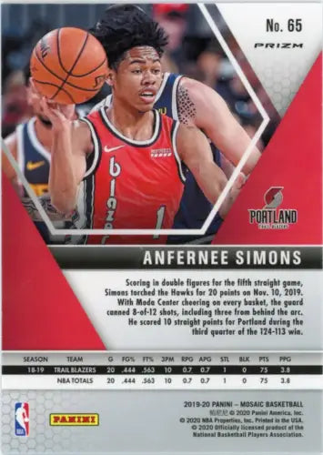 Anfernee Simons basketball card Panini Mosaic Green #65 Portland Trail Blazers NM-MT