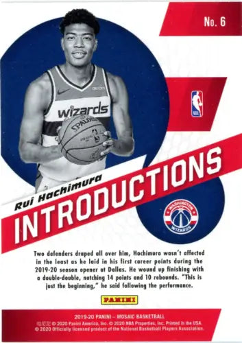 Rui Hachimura basketball card from 2019-20 Panini Mosaic Introductions Washington Wizards