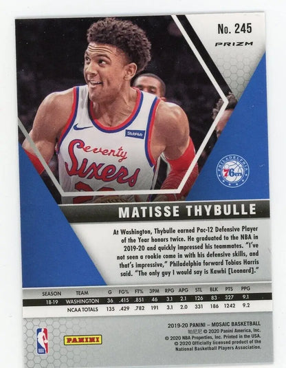 Matisse Thybulle Rookie Pink Camo basketball card from 2019-20 Panini Mosaic NBA