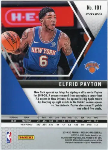 Elfrid Payton basketball card from 2019-20 Panini Mosaic Orange Reactive #101