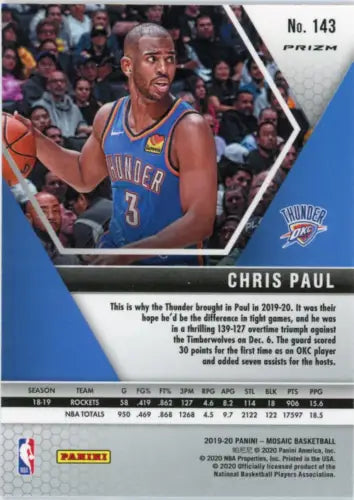 Chris Paul basketball card from 2019-20 Panini Mosaic Orange Reactive set