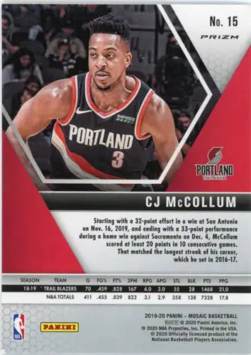 2019-20 Panini Mosaic Orange Reactive CJ McCollum Trail Blazers basketball card NM-MT