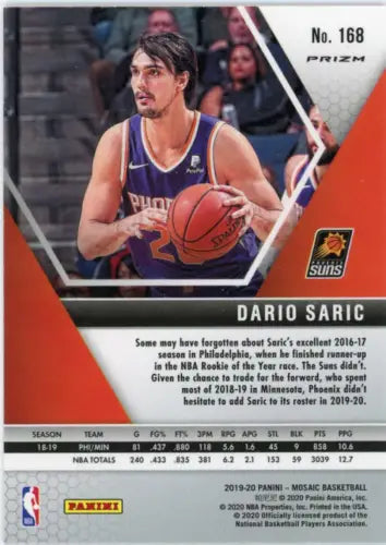 Dario Saric 2019-20 Panini Mosaic Orange Reactive basketball card Phoenix Suns NM-MT