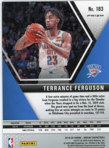 Terrance Ferguson basketball card from 2019-20 Panini Mosaic Orange Reactive set