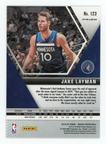 Jake Layman 2019-20 Panini Mosaic Pink Camo Basketball Card Timberwolves NM-MT