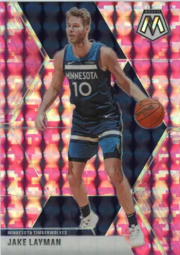 Basketball card of Jake Layman from 2019-20 Panini Mosaic Pink Camo collection