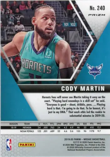 Cody Martin basketball card from 2019-20 Panini Mosaic Pink Camo edition