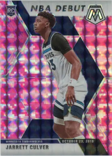 Jarrett Culver NBA debut trading card 2019-20 Panini Mosaic Pink Camo Rookie Timberwolves