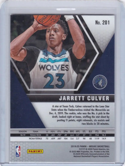 Jarrett Culver Minnesota Timberwolves 2019-20 Panini Mosaic trading card jersey 23