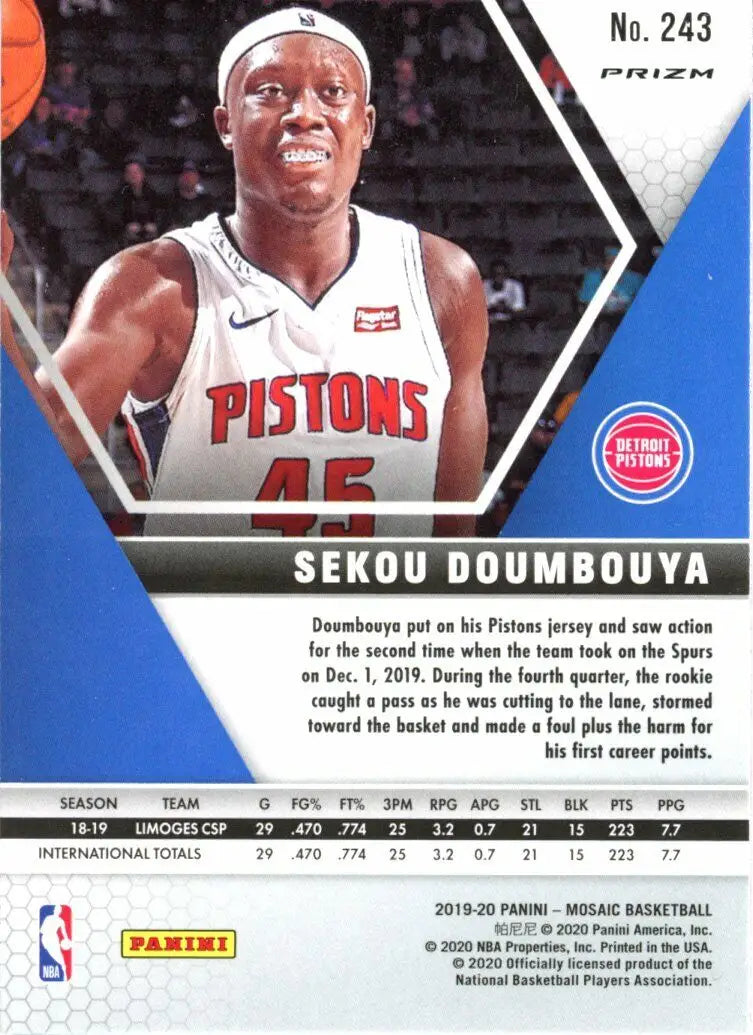 Panini Mosaic Sekou Doumbouya Rookie Pink Camo Basketball Card for Detroit Pistons