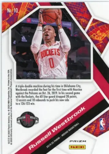 Russell Westbrook Rockets card from 2019-20 Panini Mosaic Will to Win Green series