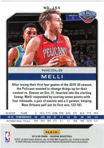 Nicolo Melli 2019-20 Panini Obsidian Rookie Card New Orleans Pelicans NBA