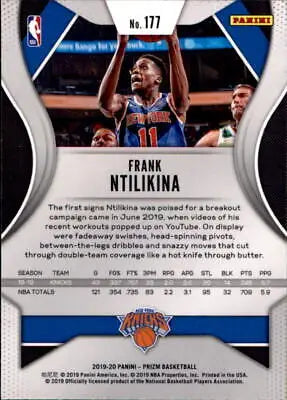 Basketball card back of 2019-20 Panini Prizm #177 Frank Ntilikina New York Knicks