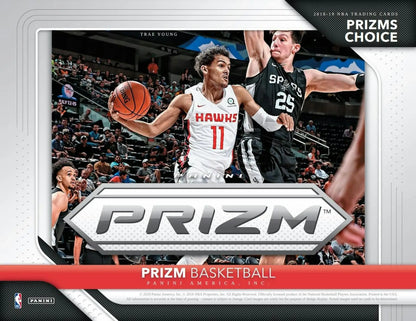 Basketball trading card of Atlanta Hawks player against Spurs, featuring silver prizms