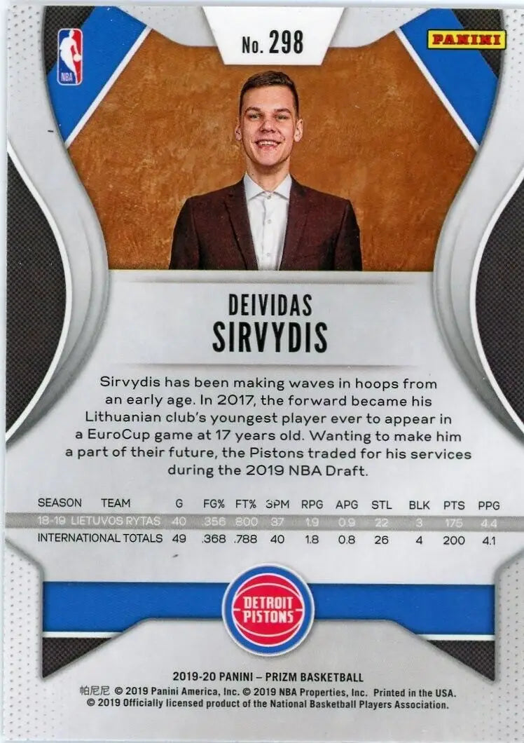 2019-20 Panini Prizm Divides Sirvydis Rookie Basketball Card for Detroit Pistons