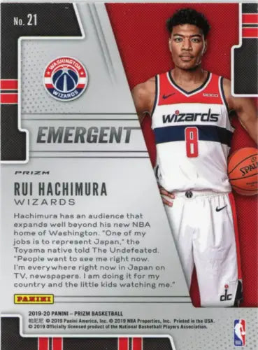 Rui Hachimura basketball card from 2019-20 Panini Prizm Emergent Silver NM-MT quality