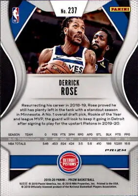 Derrick Rose 2019-20 Panini Prizm Green Basketball Card Detroit Pistons NM-MT