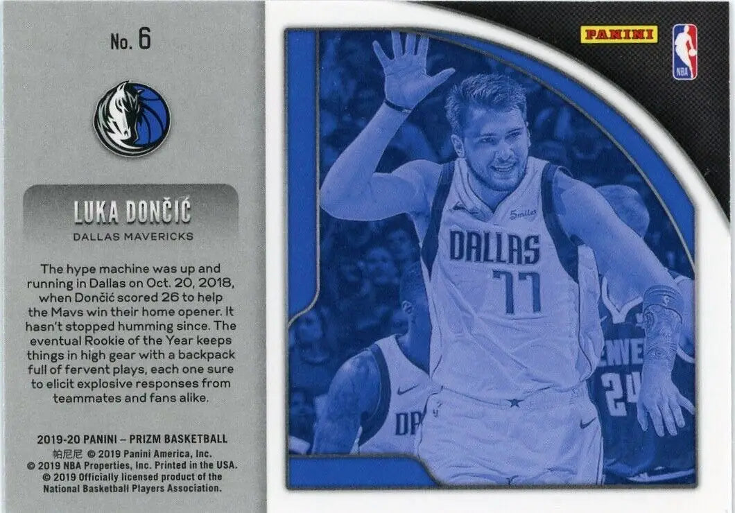 2019-20 Panini Prizm Hyped Luka Doncic Dallas Mavericks NBA Basketball Card #6