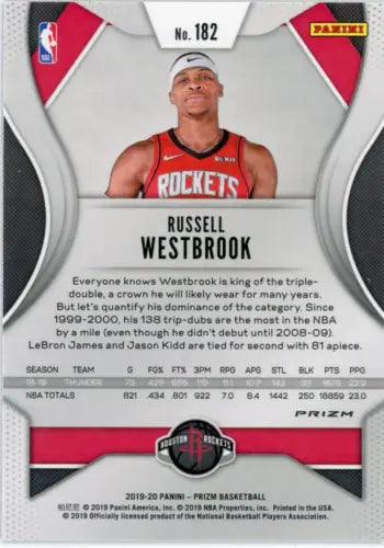 Russell Westbrook 2019-20 Panini Prizm Purple Wave basketball card from Houston Rockets