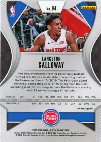 Langston Galloway 2019-20 Panini Prizm Red White Blue basketball card for Detroit Pistons