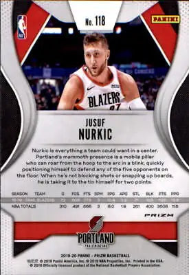 Jusuf Nurkic 2019-20 Panini Prizm Silver #118 Portland Trail Blazers basketball card