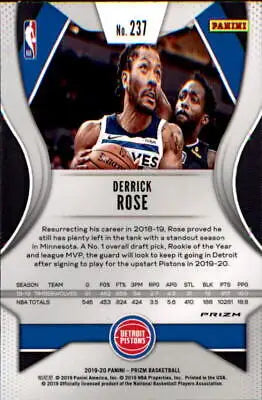 2019-20 Panini Prizm Silver #237 Derrick Rose Detroit Pistons Basketball Card NM-MT