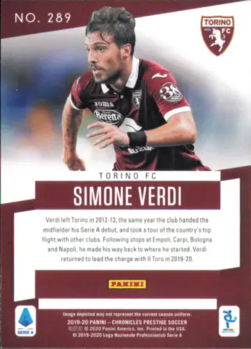 Simone Verdi Torino FC Soccer card 2019-20 Prestige #289 NM-MT condition