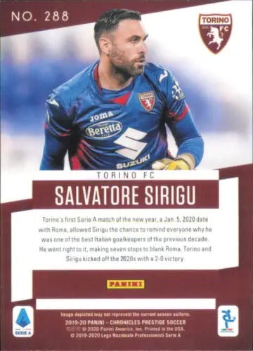 Salvatore Sirigu soccer card in 2019-20 Prestige Xtra Points Blue NM-MT Torino FC