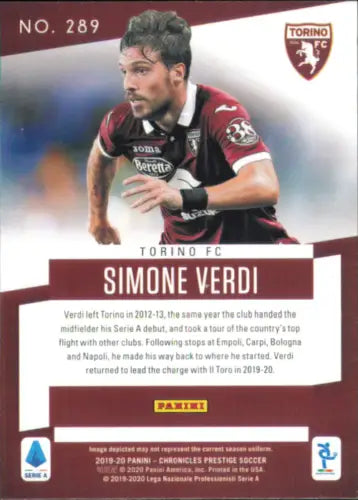 Simone Verdi soccer card from 2019-20 Prestige Xtra Points Blue #289 Torino FC