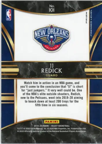 Basketball card back of 2019-20 Select Red Wave #101 JJ Redick New Orleans Pelicans