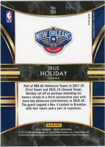 Jrue Holiday basketball card, 2019-20 Select Red Wave #151 from New Orleans Pelicans