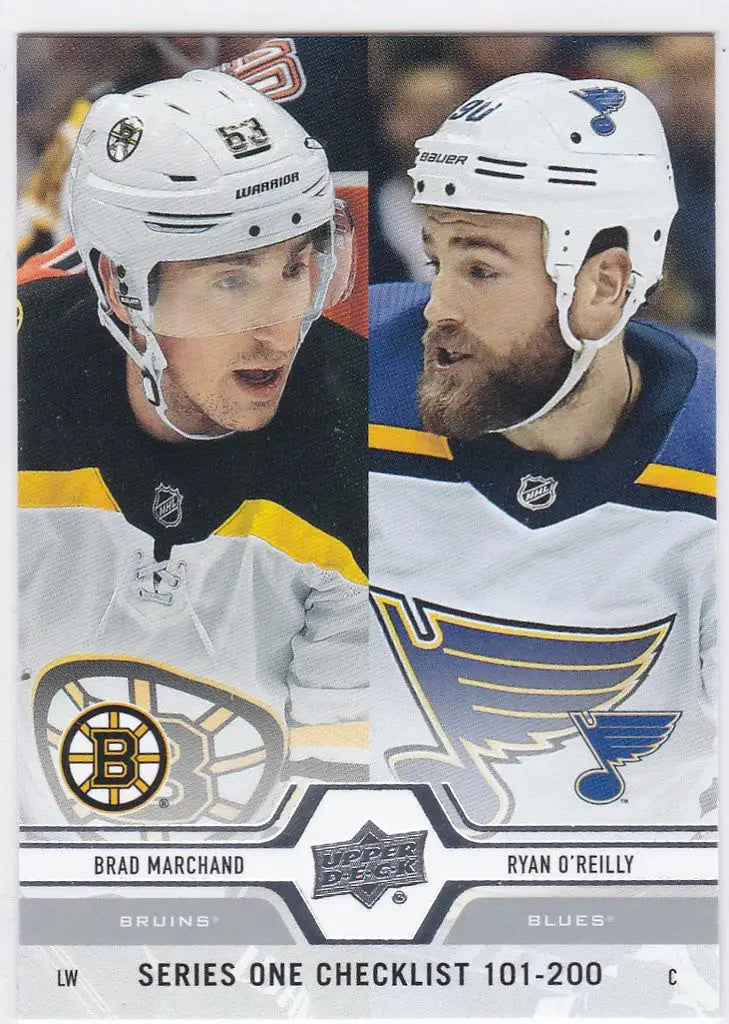 Hockey trading card featuring Marchand and O’Reilly from Bruins and Blues teams