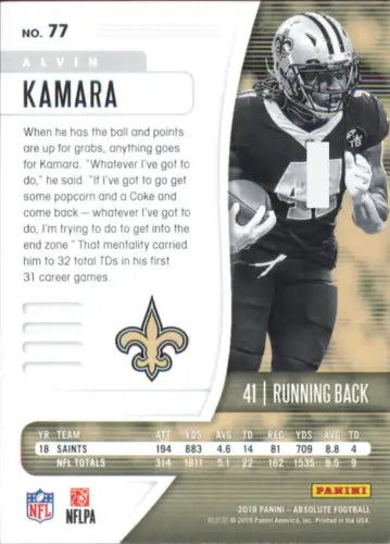 Alvin Kamara 2019 Absolute #77 New Orleans Saints NFL Football Card NM-MT