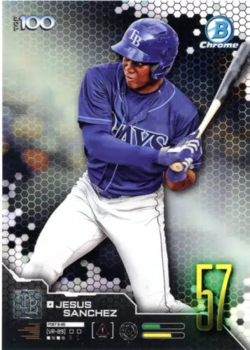 Baseball card of Jesus Sanchez from 2019 Bowman Chrome Scouts Top 100 Tampa Bay Rays