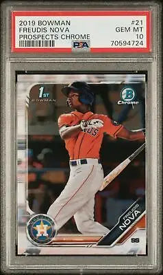 Graded 2019 Bowman Prospects Chrome Freudis Nova #21 PSA 10 baseball card image