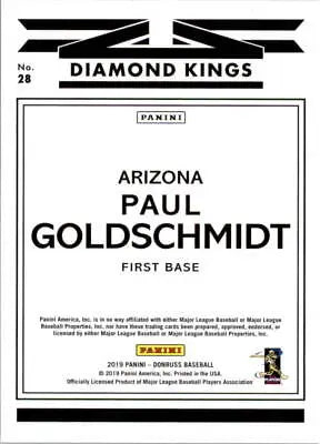 Paul Goldschmidt Diamond Kings baseball card from 2019 Donruss featuring Arizona Diamondbacks