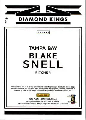 2019 Donruss Blake Snell Diamond Kings Tampa Bay Rays Baseball Card NM-MT